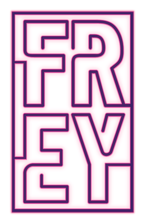 Frey's logo, a rectangular, glowy pink sign that reads "Frey".